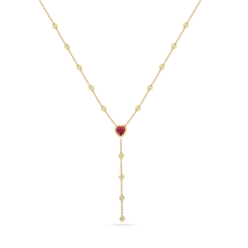 TOURMALINE HEART &  DIAMONDS LARIAT NECKLACE