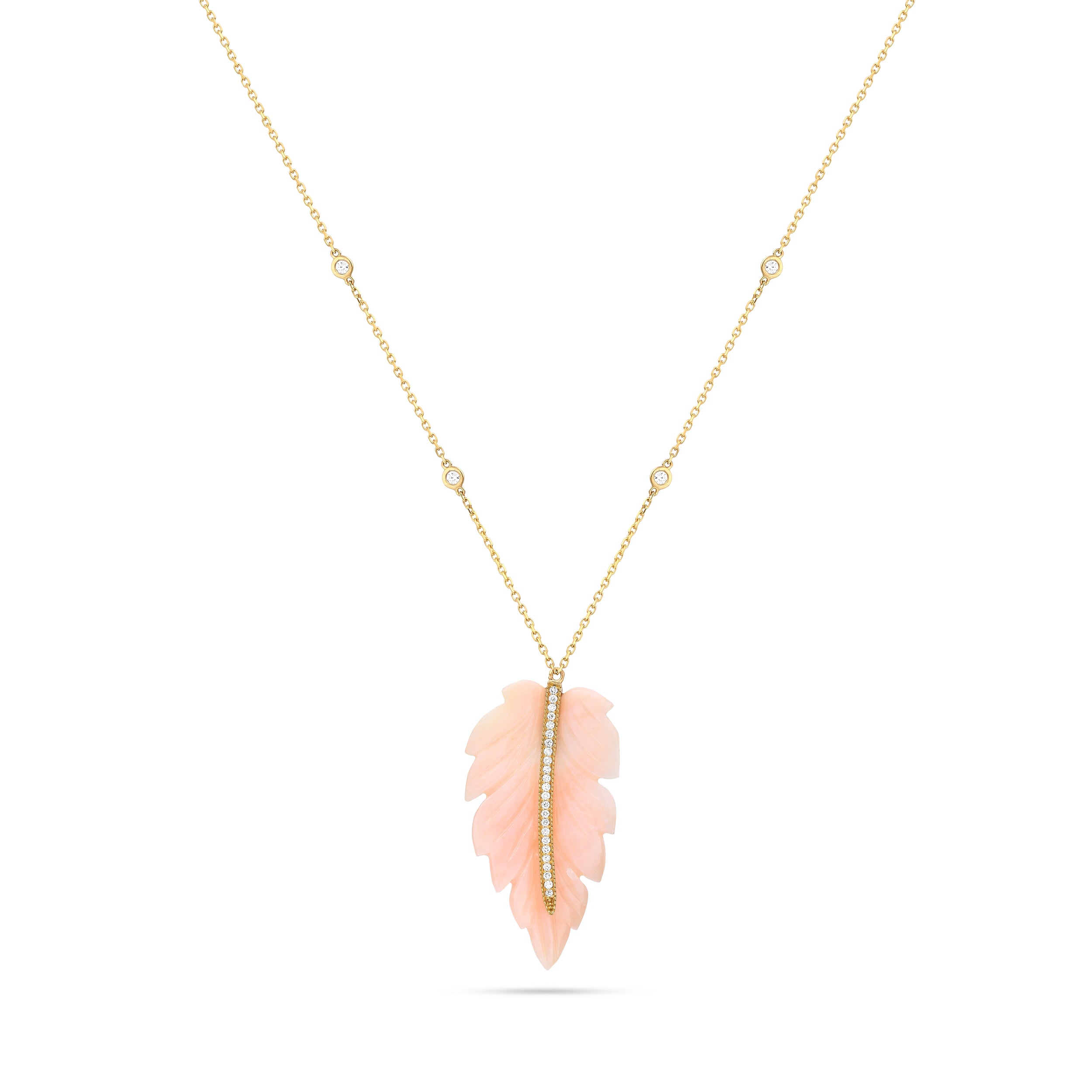 Opal feather diamond necklace