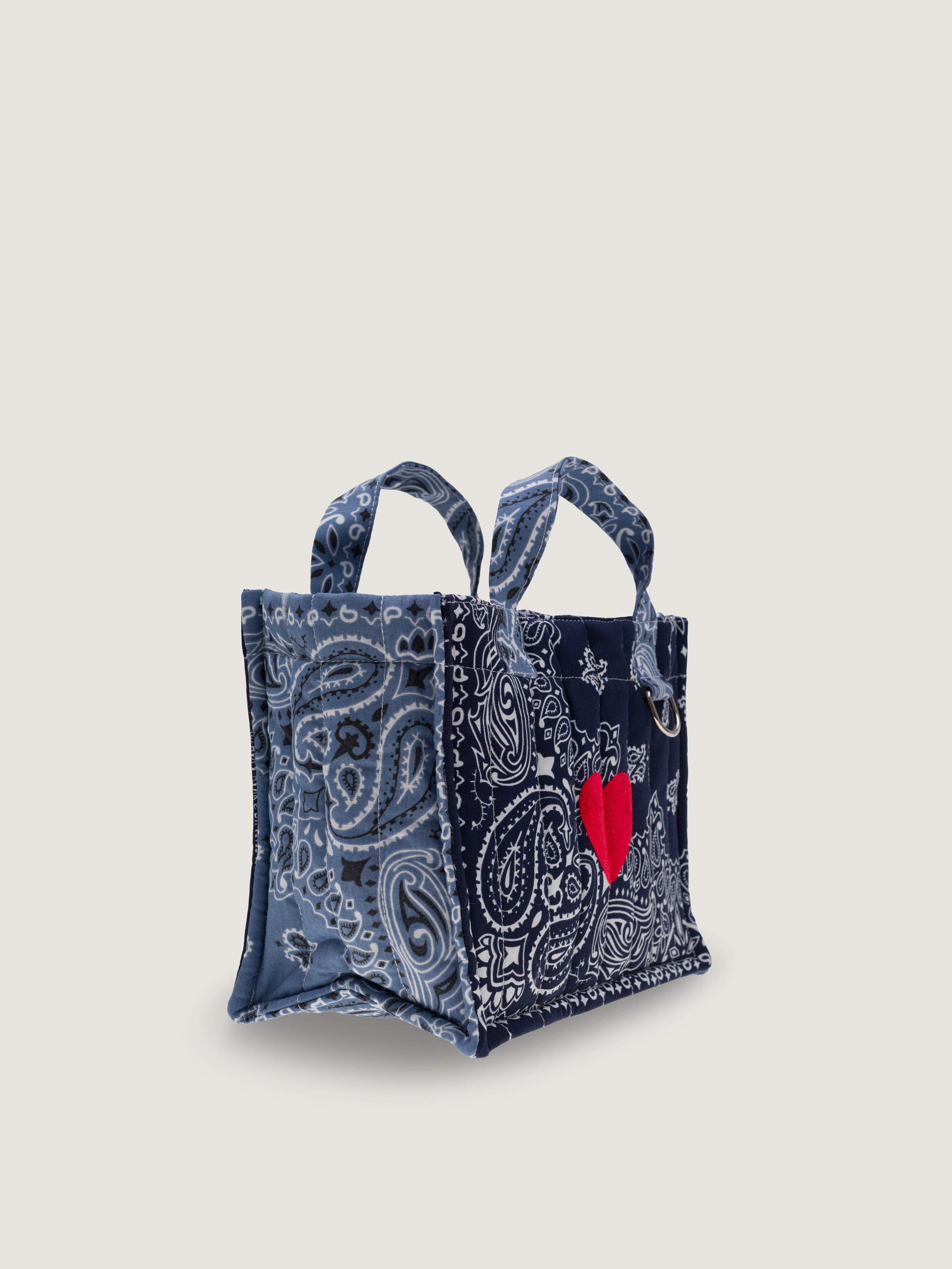MINI QUILTED CABAS TOTE- HEART - NAVY/CHAMBRAY