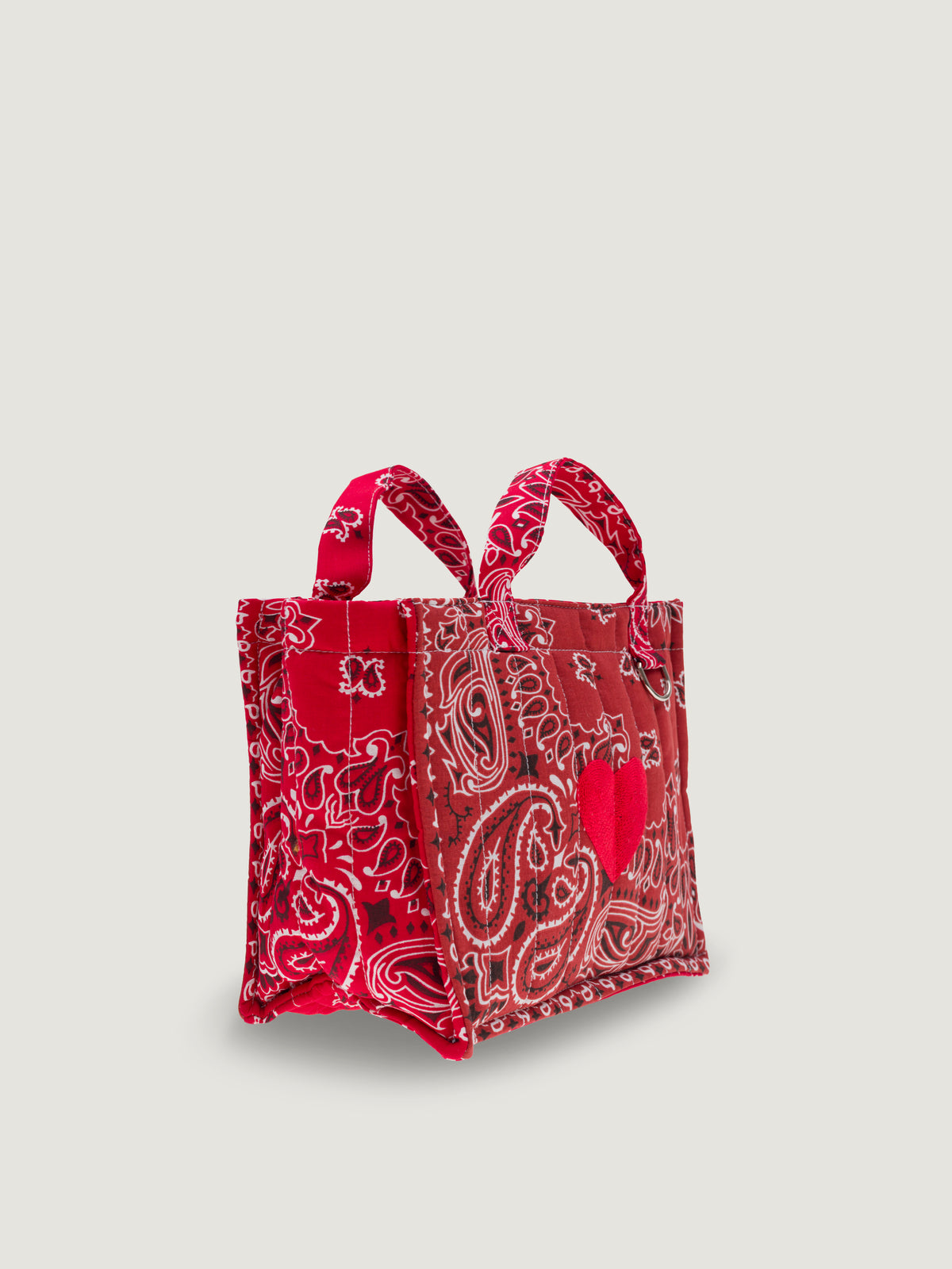 MINI QUILTE CABAS TOTE - HEART - VINTAGE RED/ RED