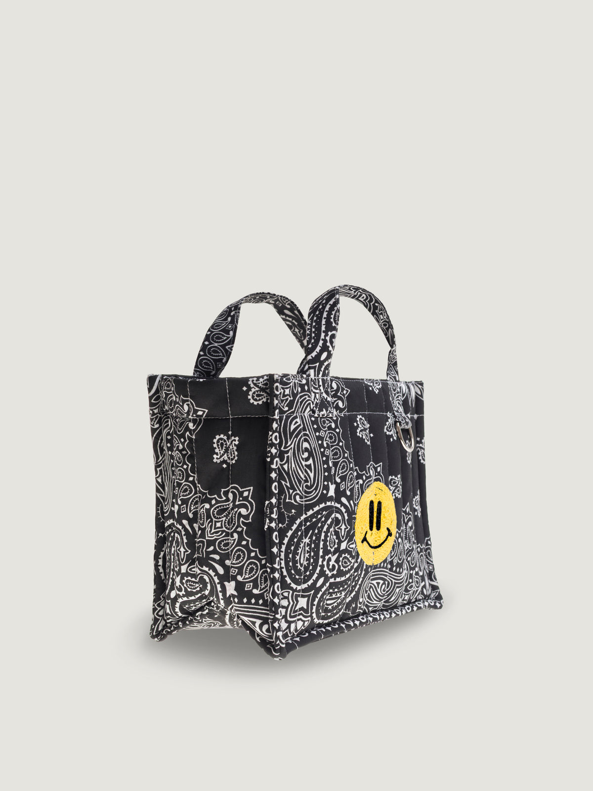 MINI QUILTED CABAS TOTE - HAPPY - ALL BLACK