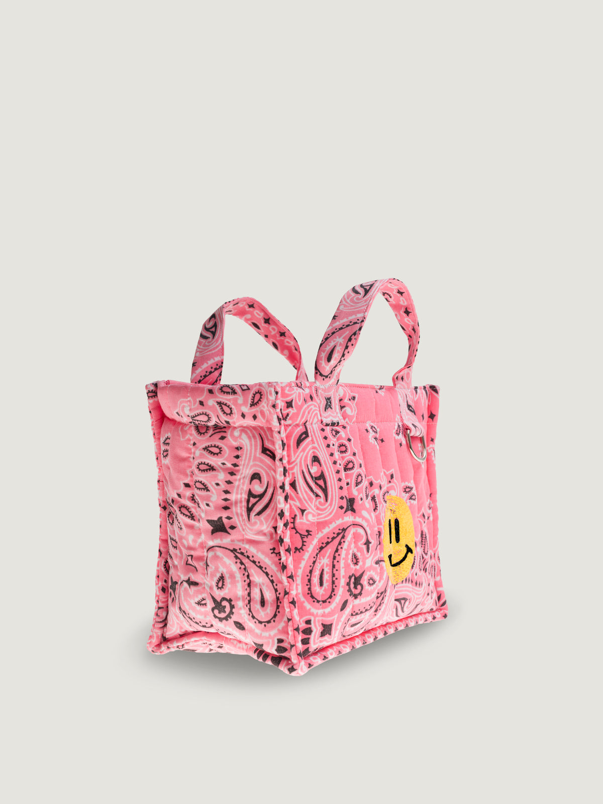 MINI QUILTED CABAS TOTE- HAPPY - STRAWBERRY/PALE PINK