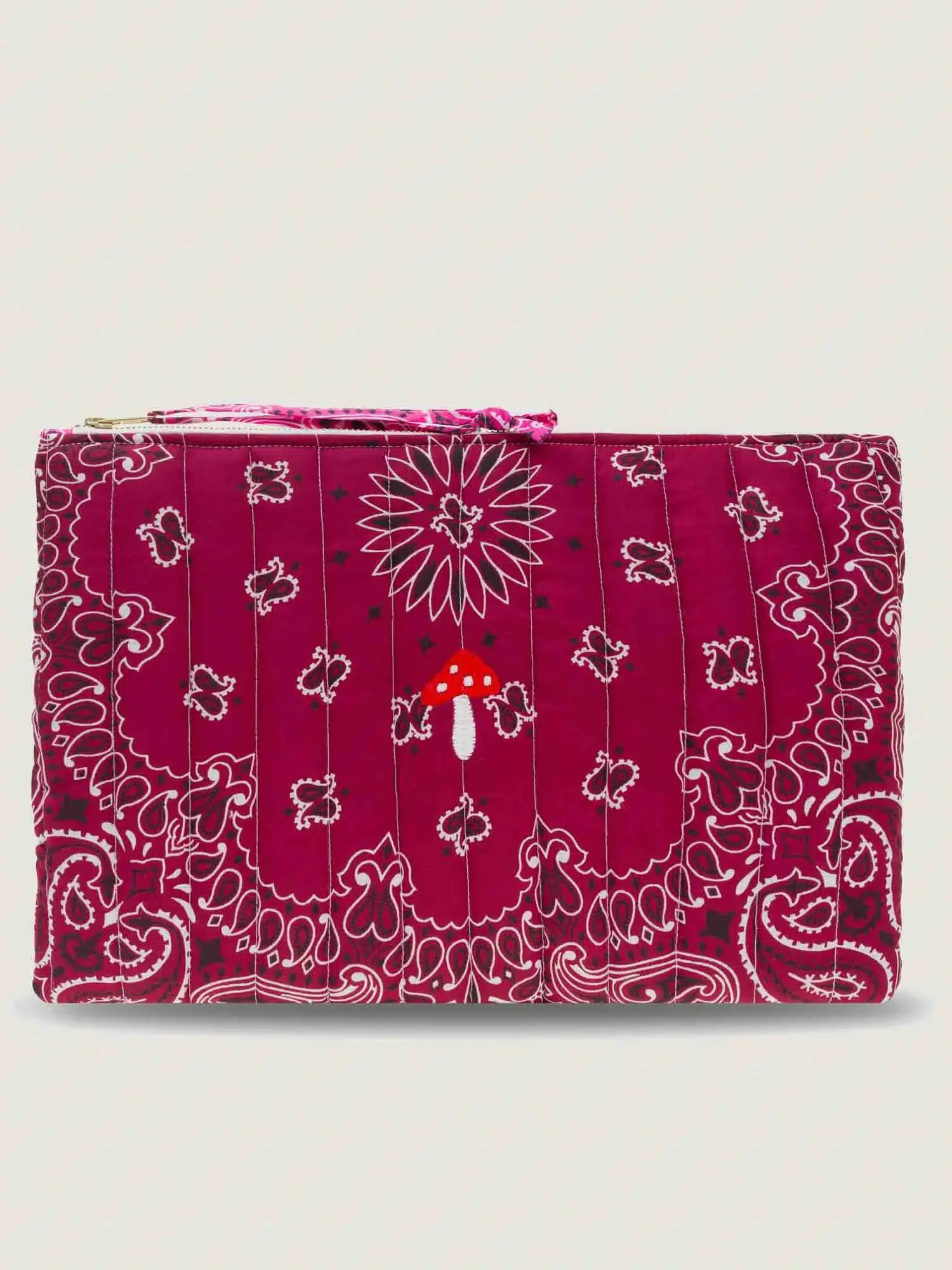 ZIPPED QUILTED POUCH - MUSHROOM- BURGUNDY/FUSHIA