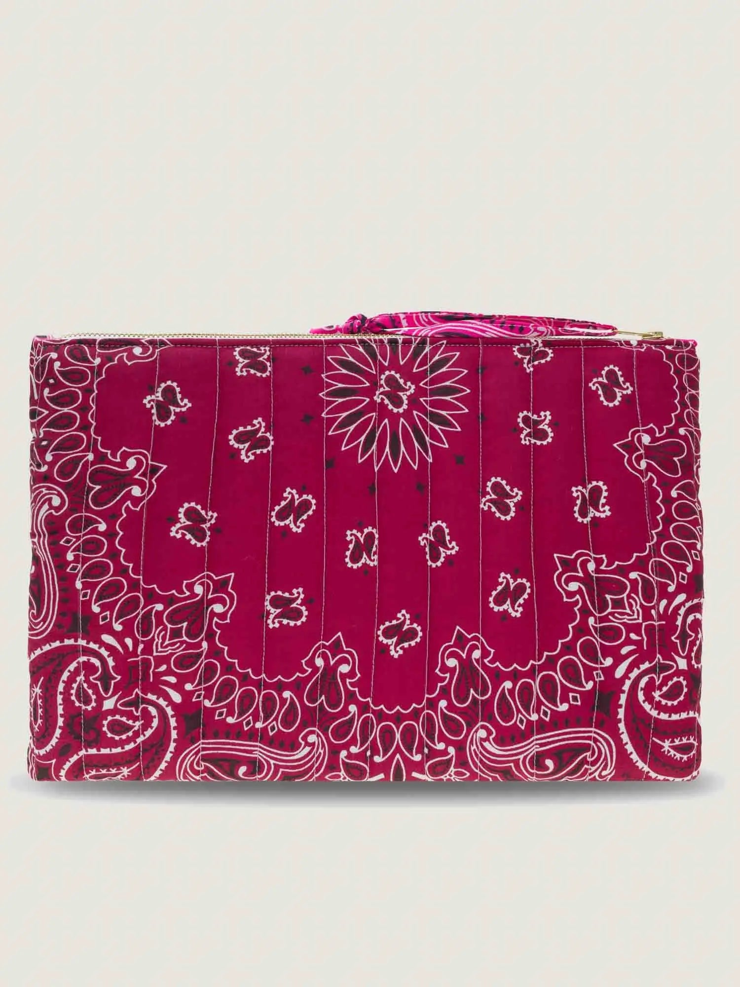 ZIPPED QUILTED POUCH - MUSHROOM- BURGUNDY/FUSHIA