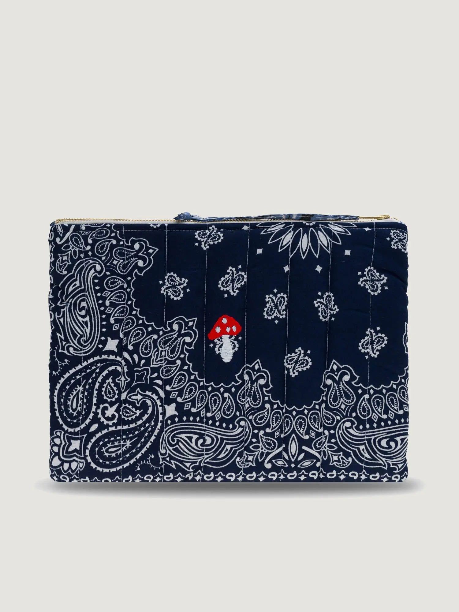 ZIPPED QUILTED POUCH - MUSHROOM- NAVY/CHAMBRAIS