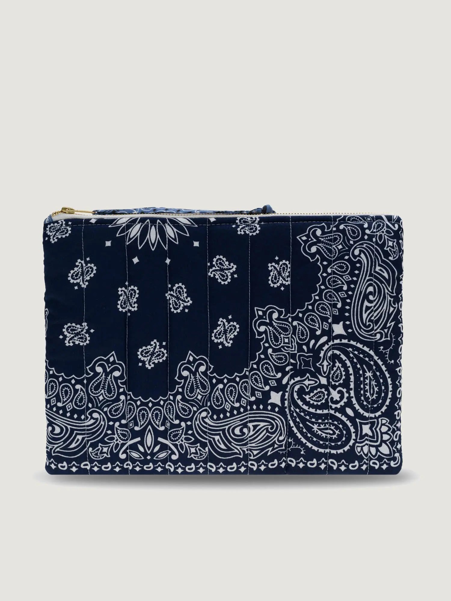 ZIPPED QUILTED POUCH - MUSHROOM- NAVY/CHAMBRAIS