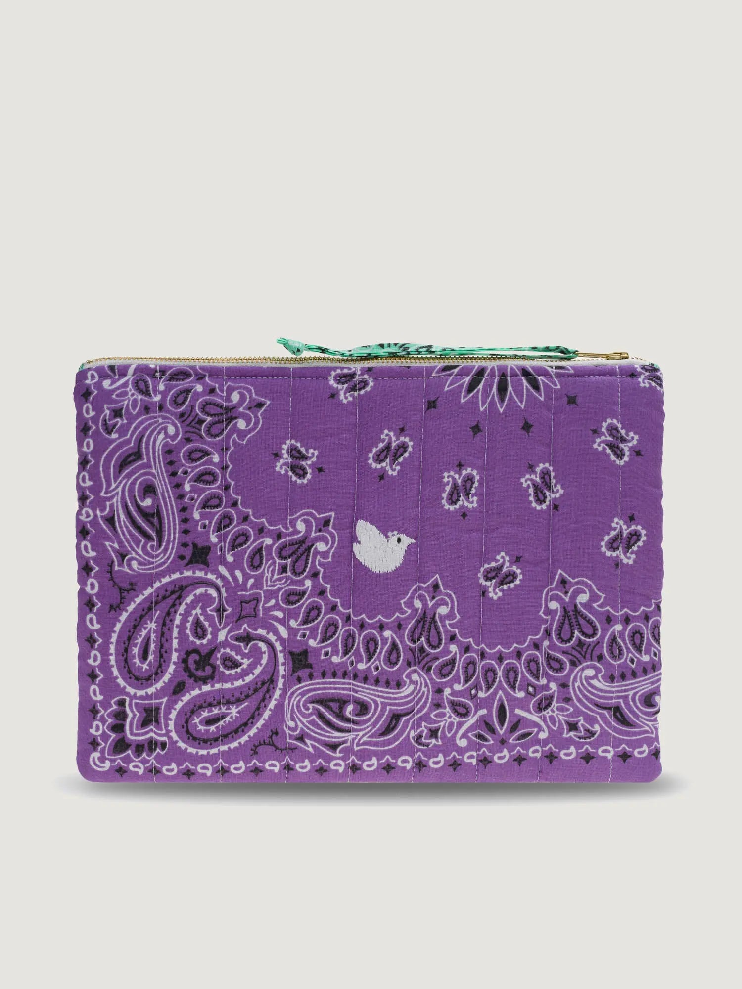 ZIPPED QUILTED POUCH - DOVE- LILAC/MINT