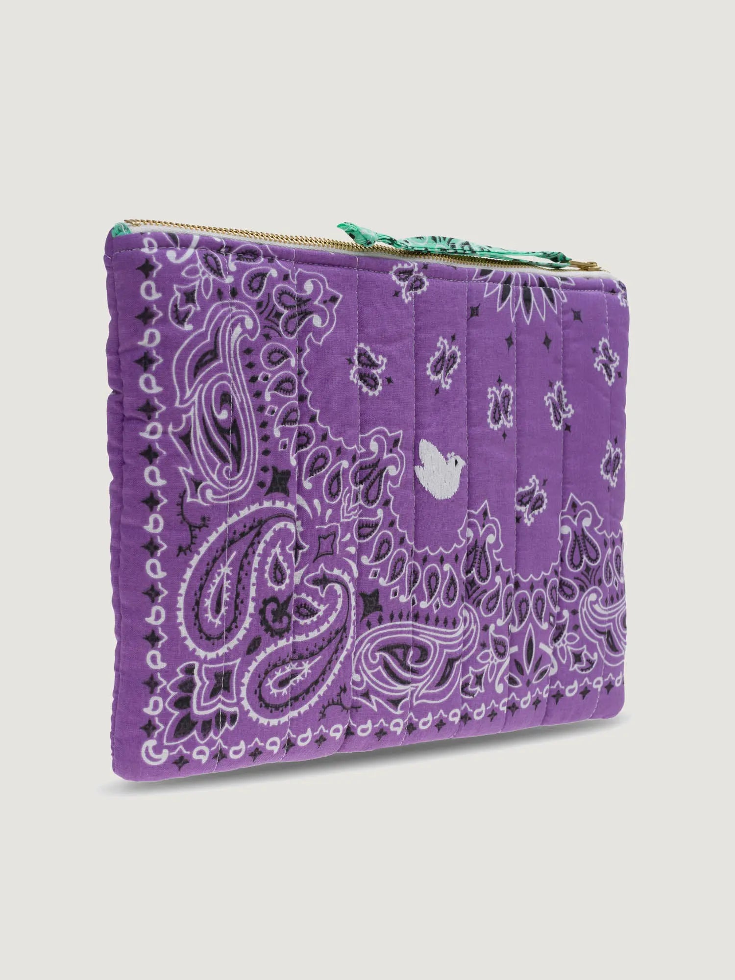 ZIPPED QUILTED POUCH - DOVE- LILAC/MINT