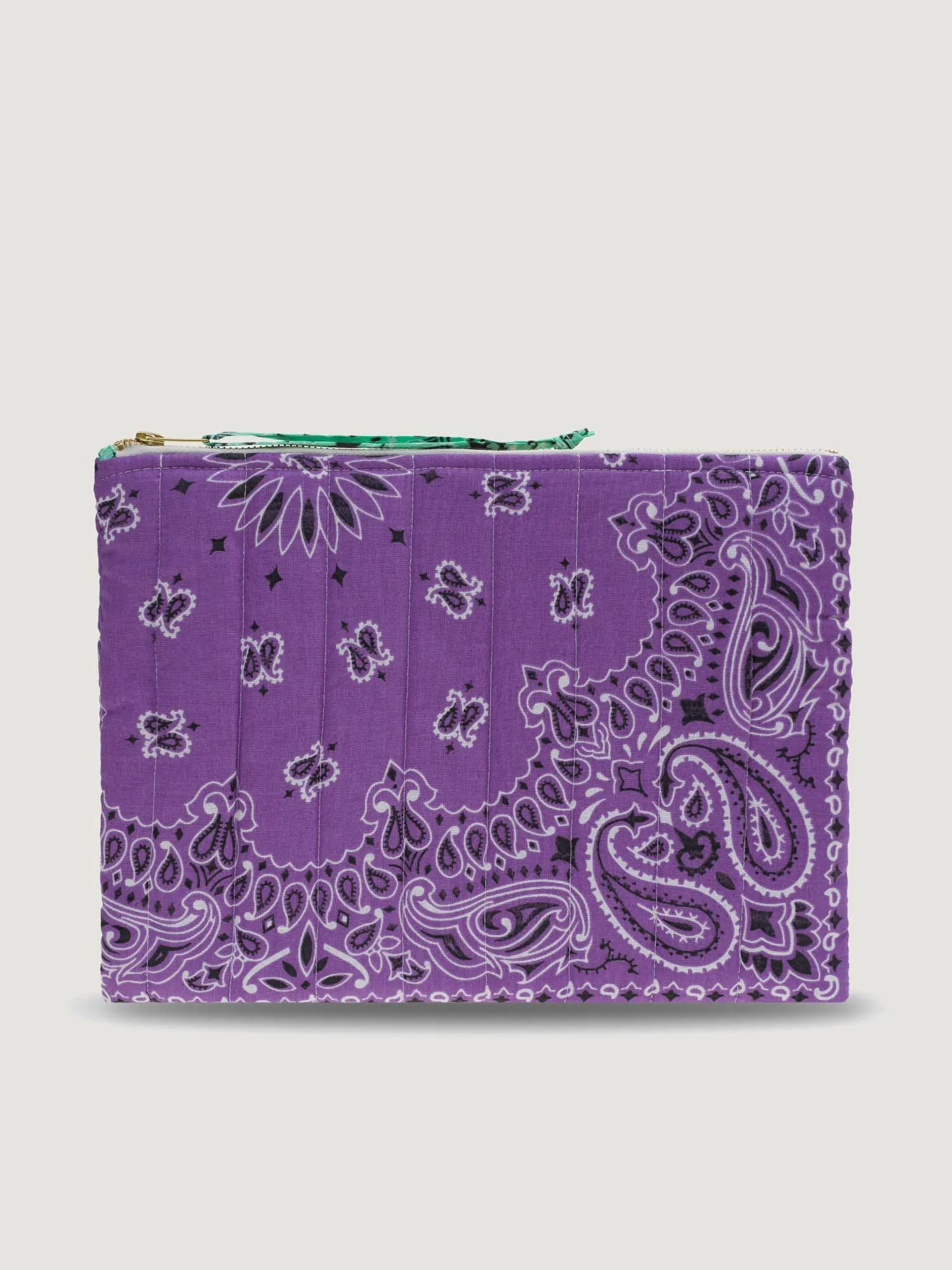 ZIPPED QUILTED POUCH - DOVE- LILAC/MINT