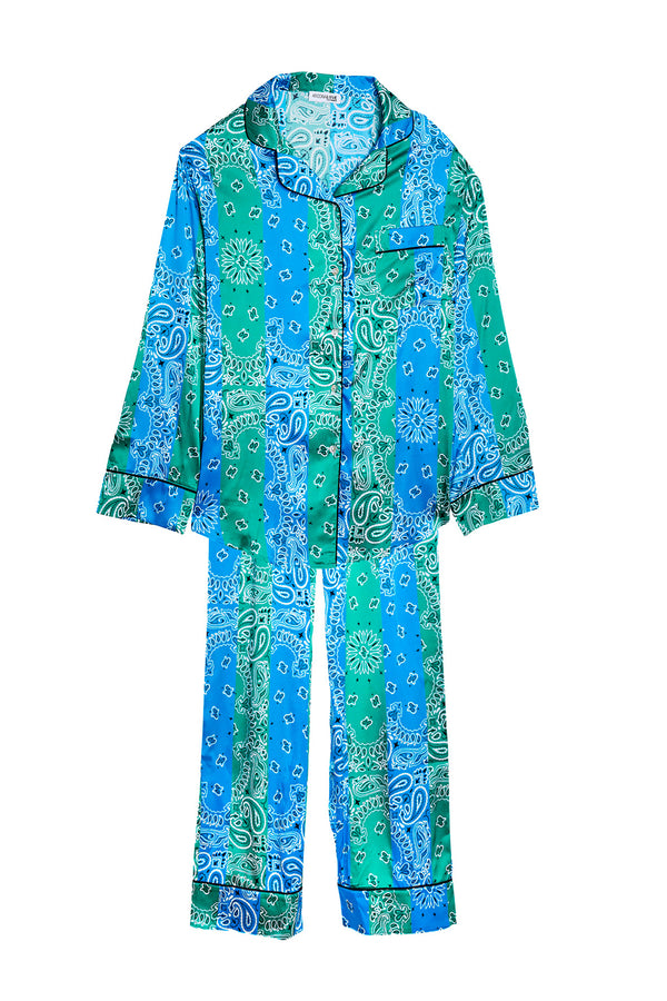 SILK PYJAMA- MULTI BLUE