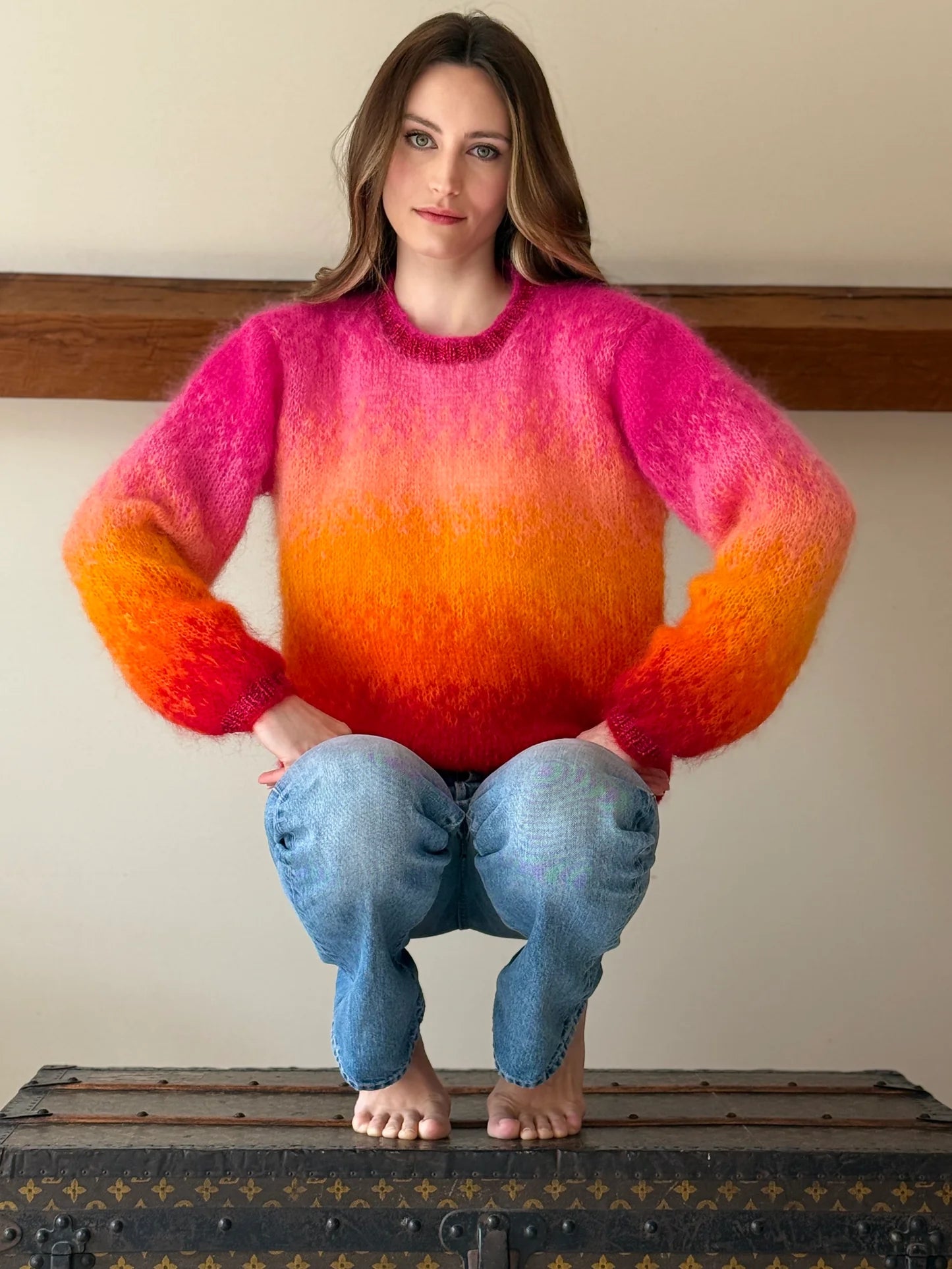 SWEATER TIE AND DYE FUSHIA/RED