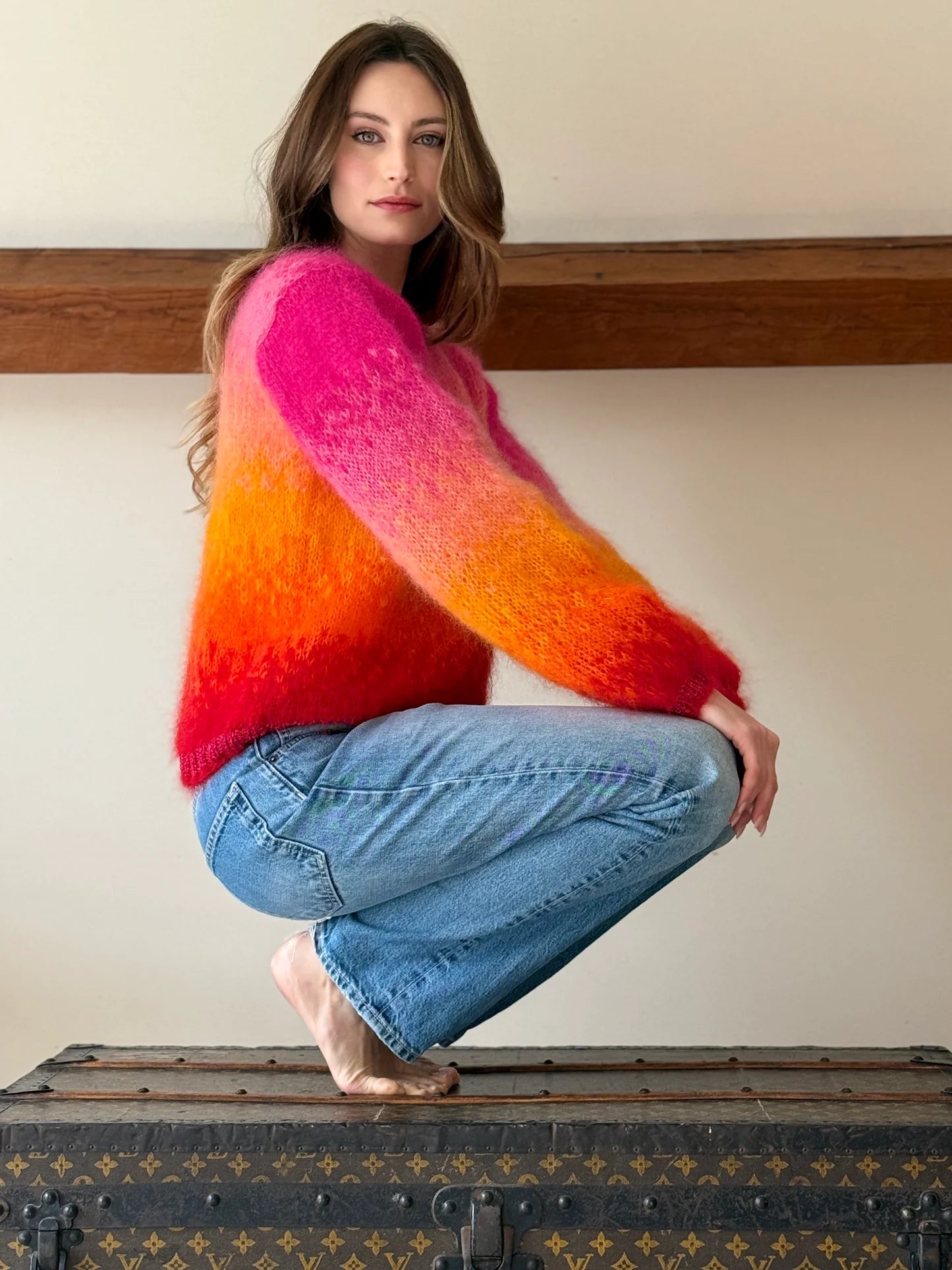 SWEATER TIE AND DYE FUSHIA/RED