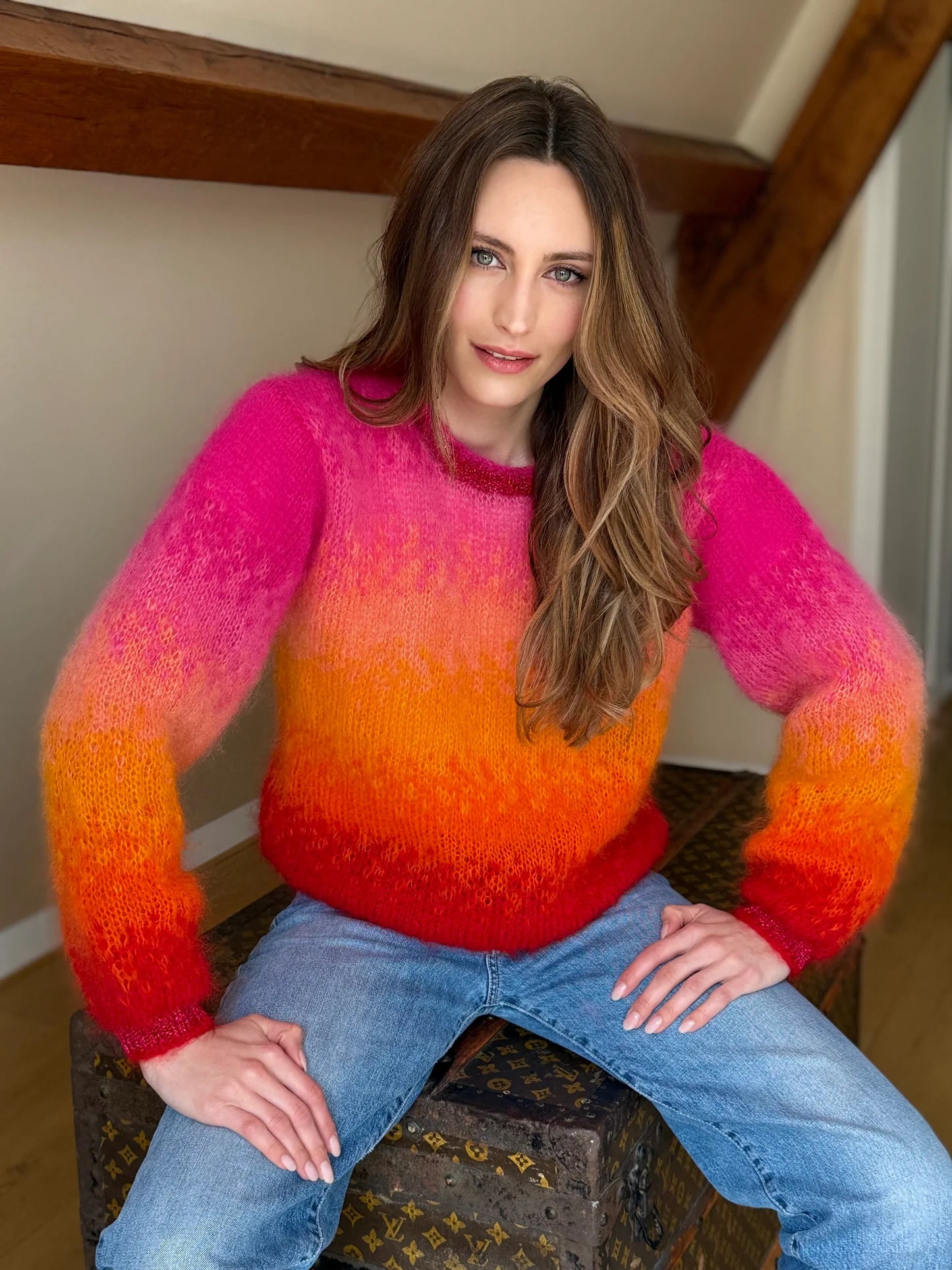 SWEATER TIE AND DYE FUSHIA/RED