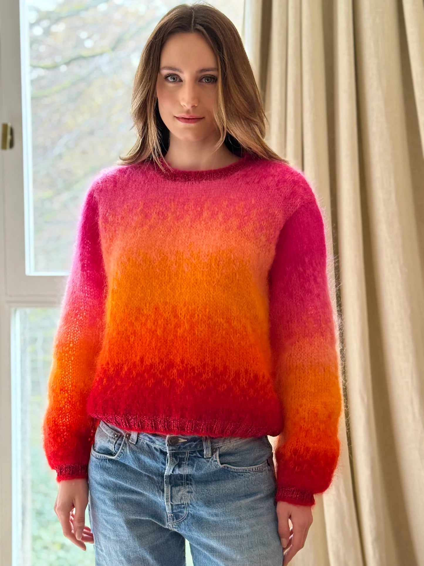 SWEATER TIE AND DYE FUSHIA/RED