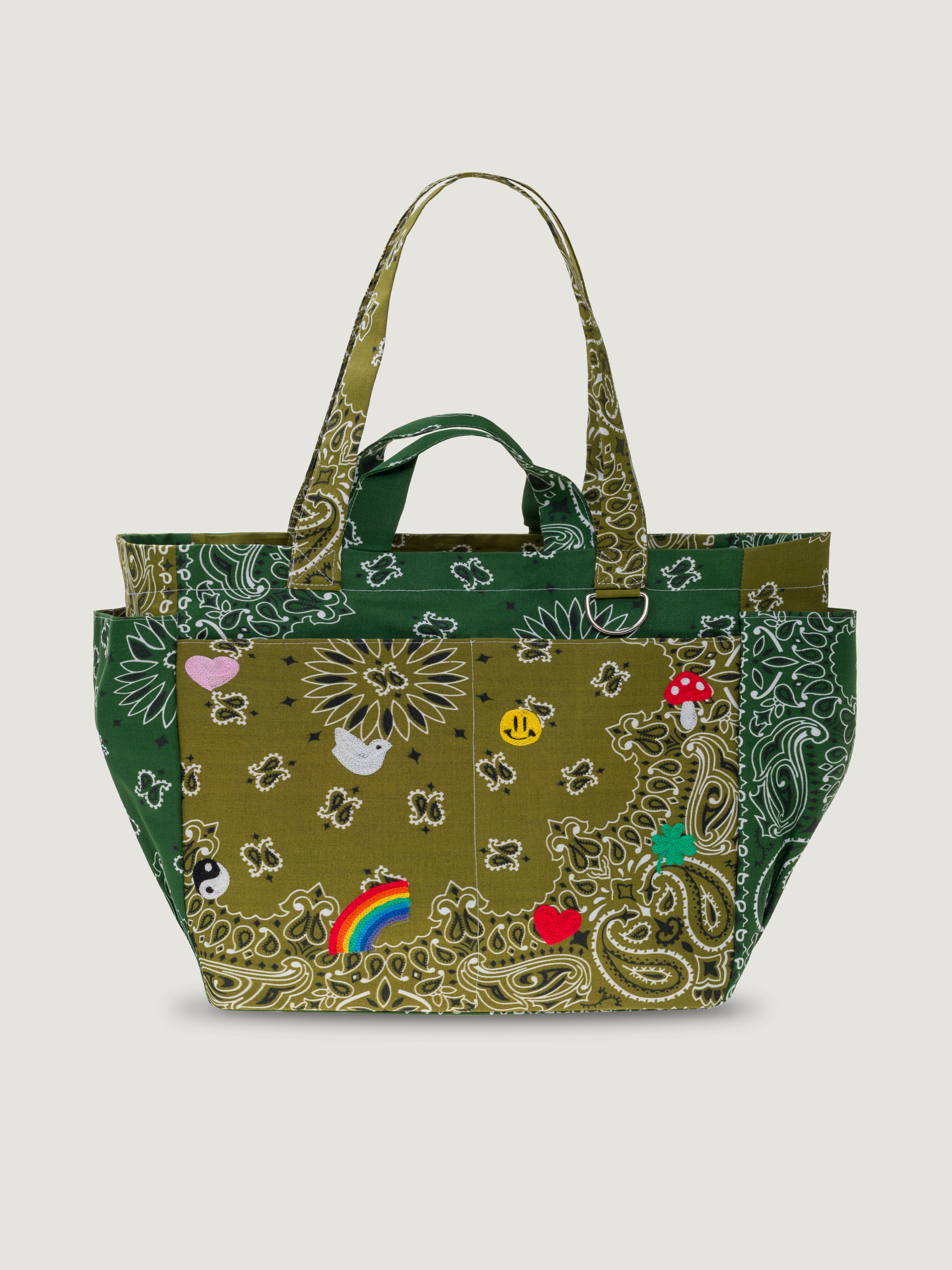 EMBROIDERED PICNIC BAG - BRONZE/GREEN