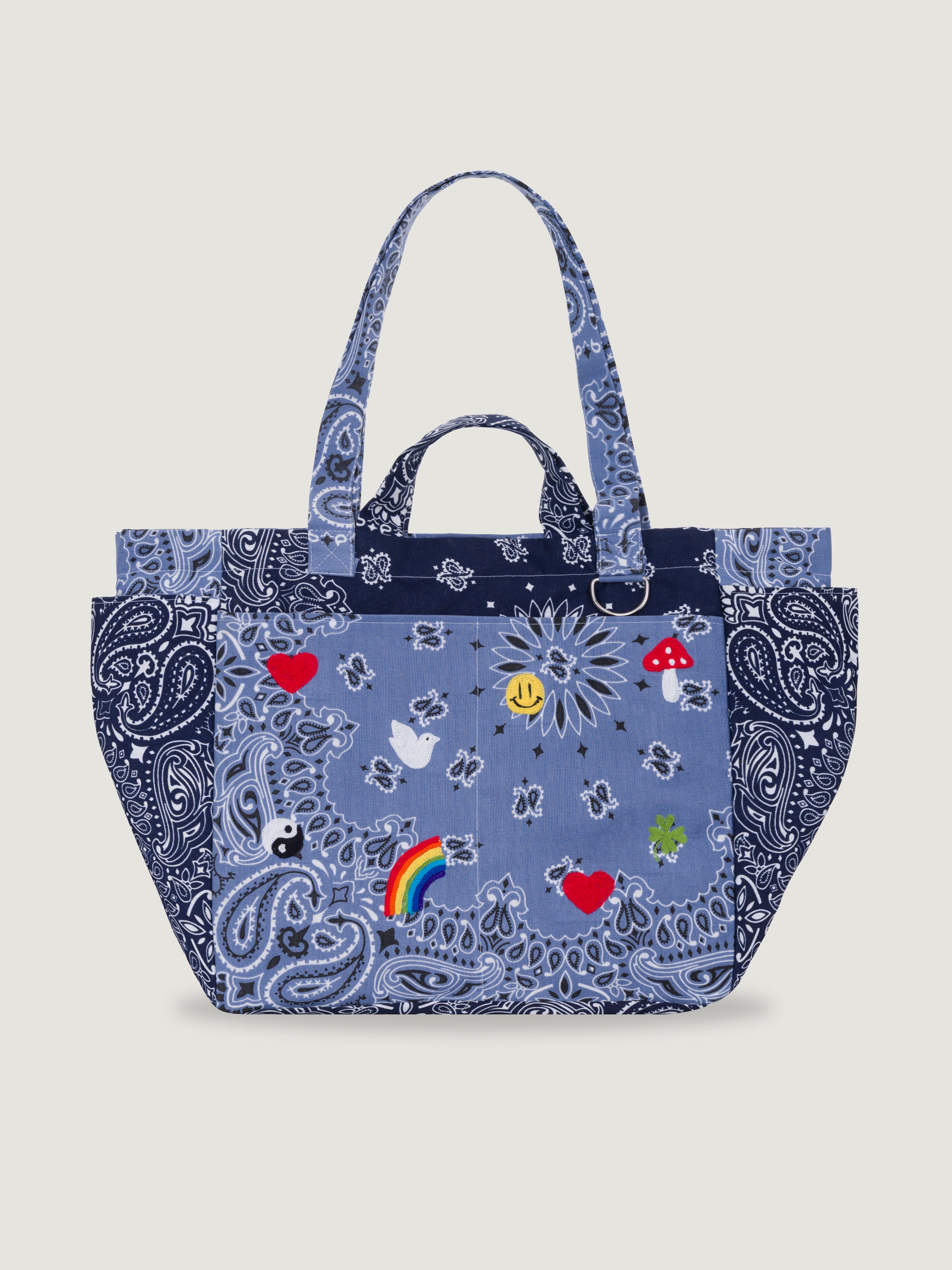 EMBROIDERED PICNIC BAG - CHAMBRAY/NAVY