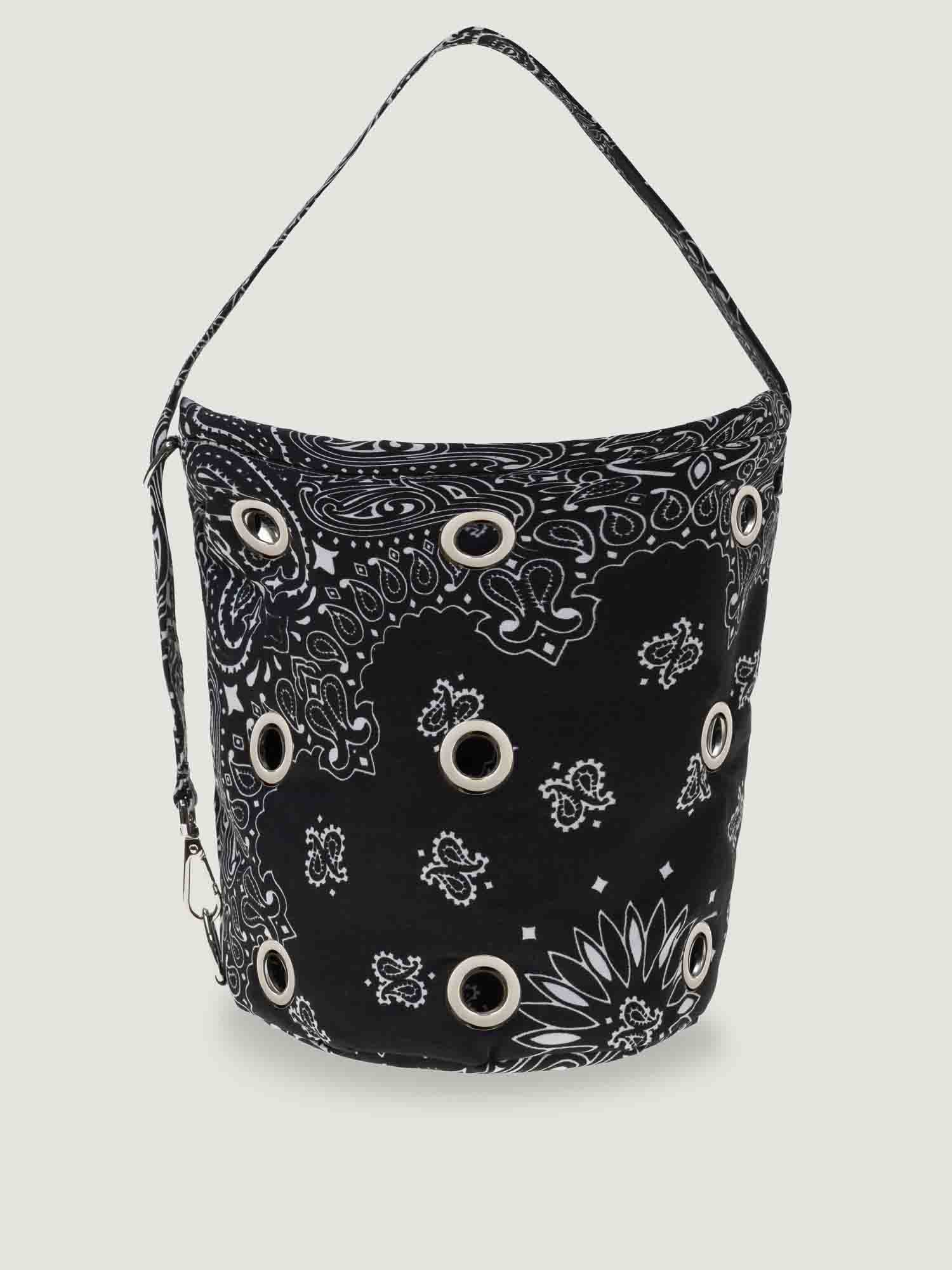 EYELET BUCKET BAG - ALL BLACK