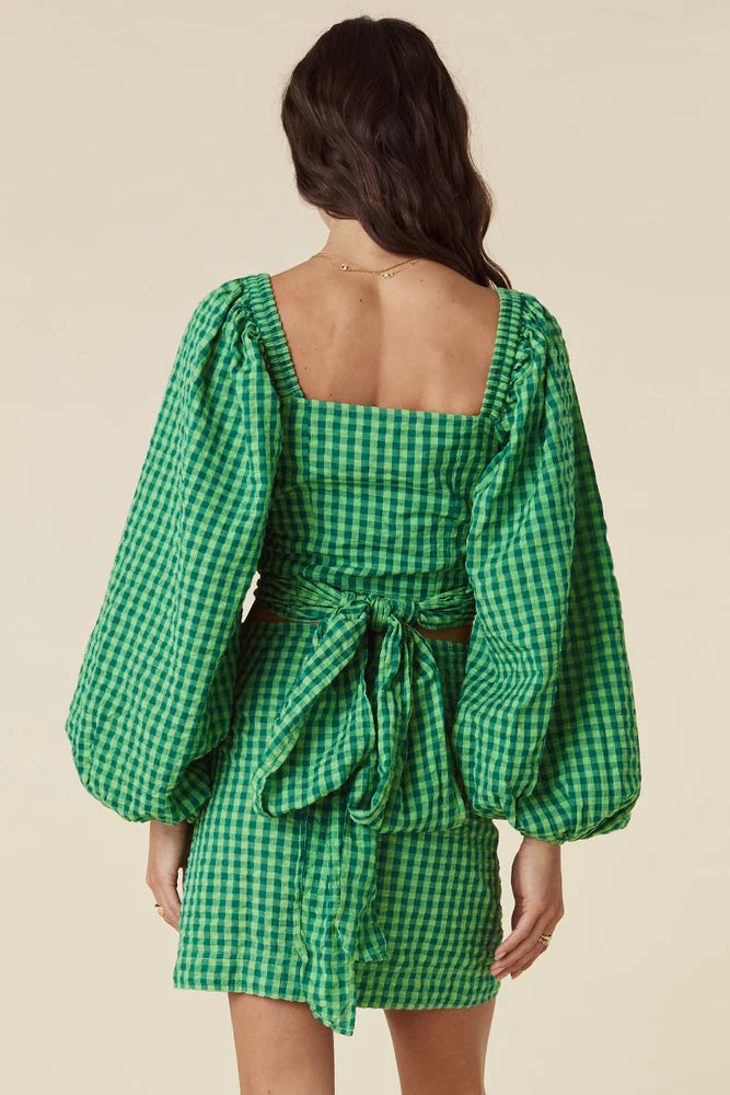 Pixie Gingham Wrap Top