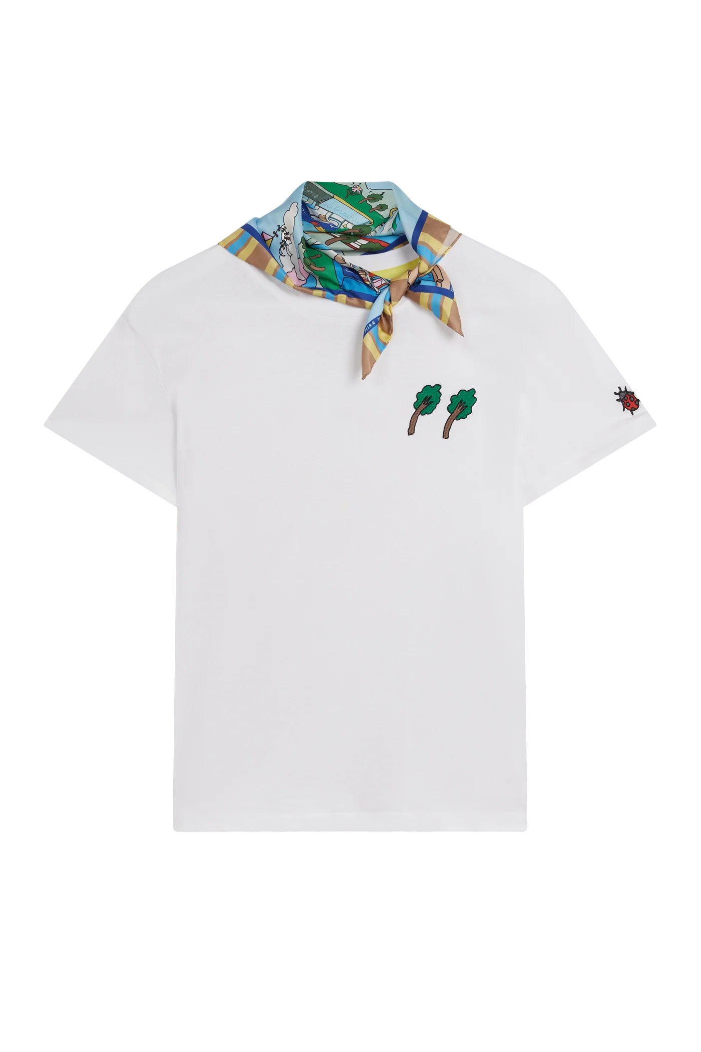 Detachable Scarf Tee With Embroidery