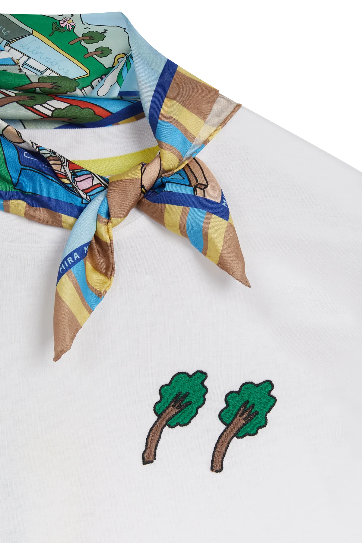 Detachable Scarf Tee With Embroidery