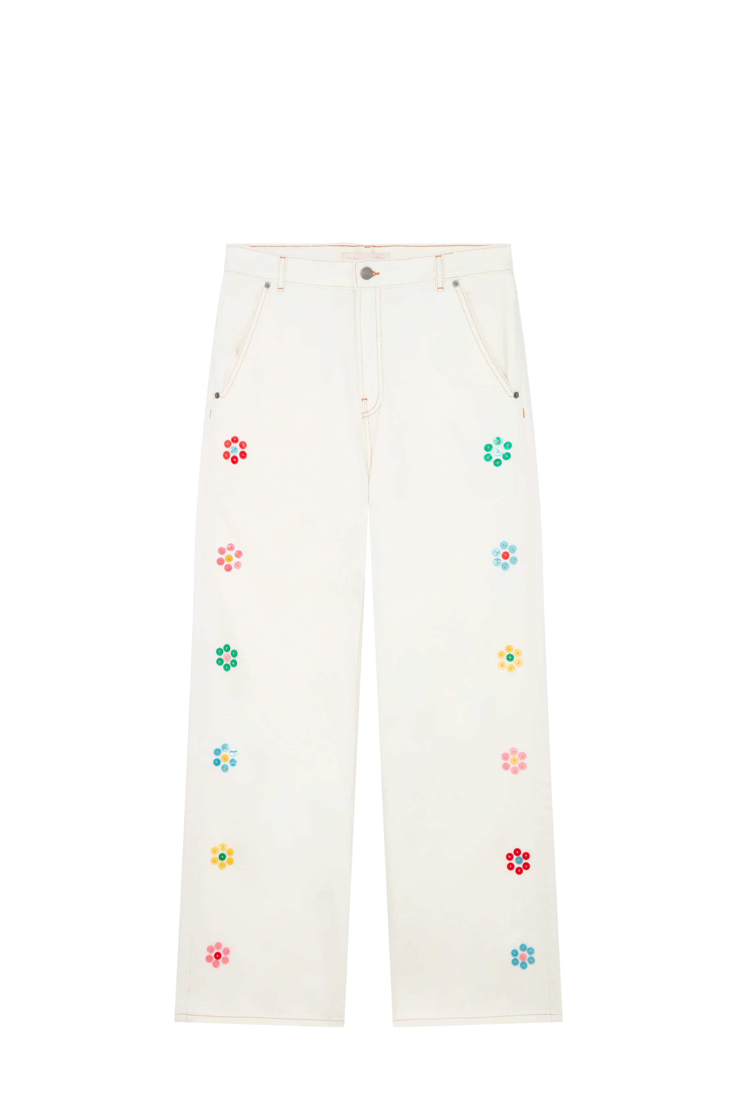 BUTTON EMBROIDERED STRAIGHT LEG JEANS