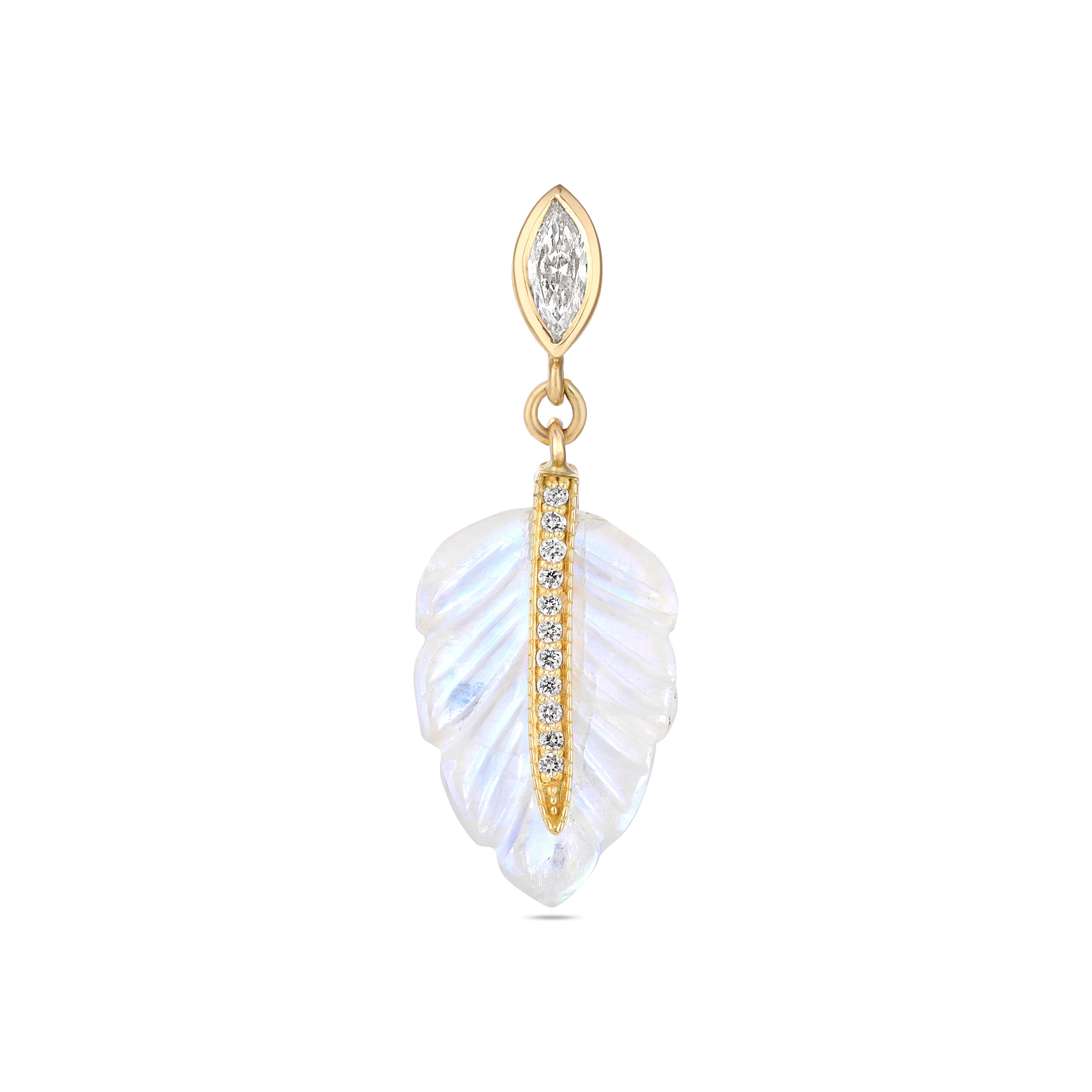 MARQUISE DIAMOND RAINBOW MOONSTONE LEAF EARRING