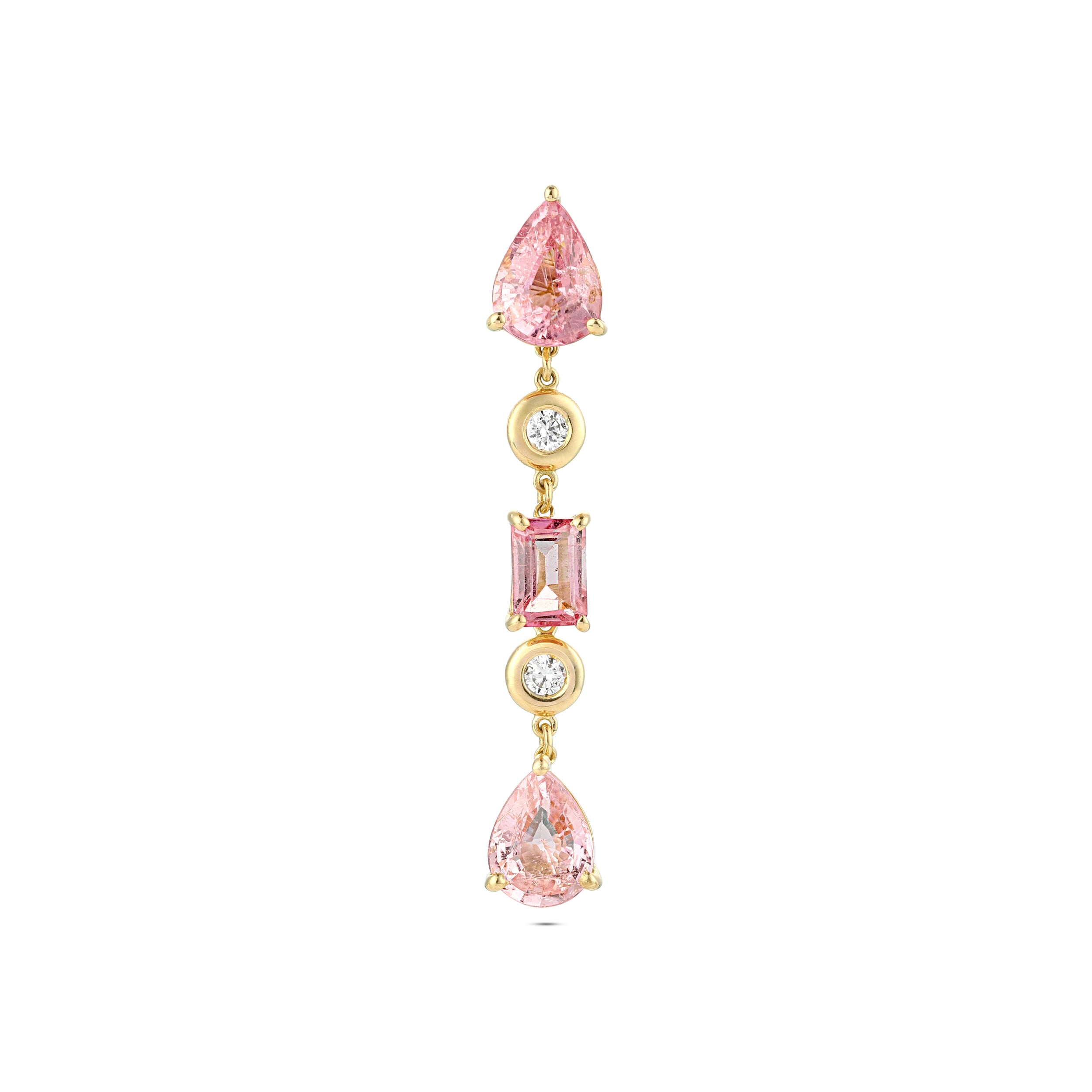 18K GOLD MULTI-SHAPE PINK TOURMALINE AND DIAMOND DROP EARRING