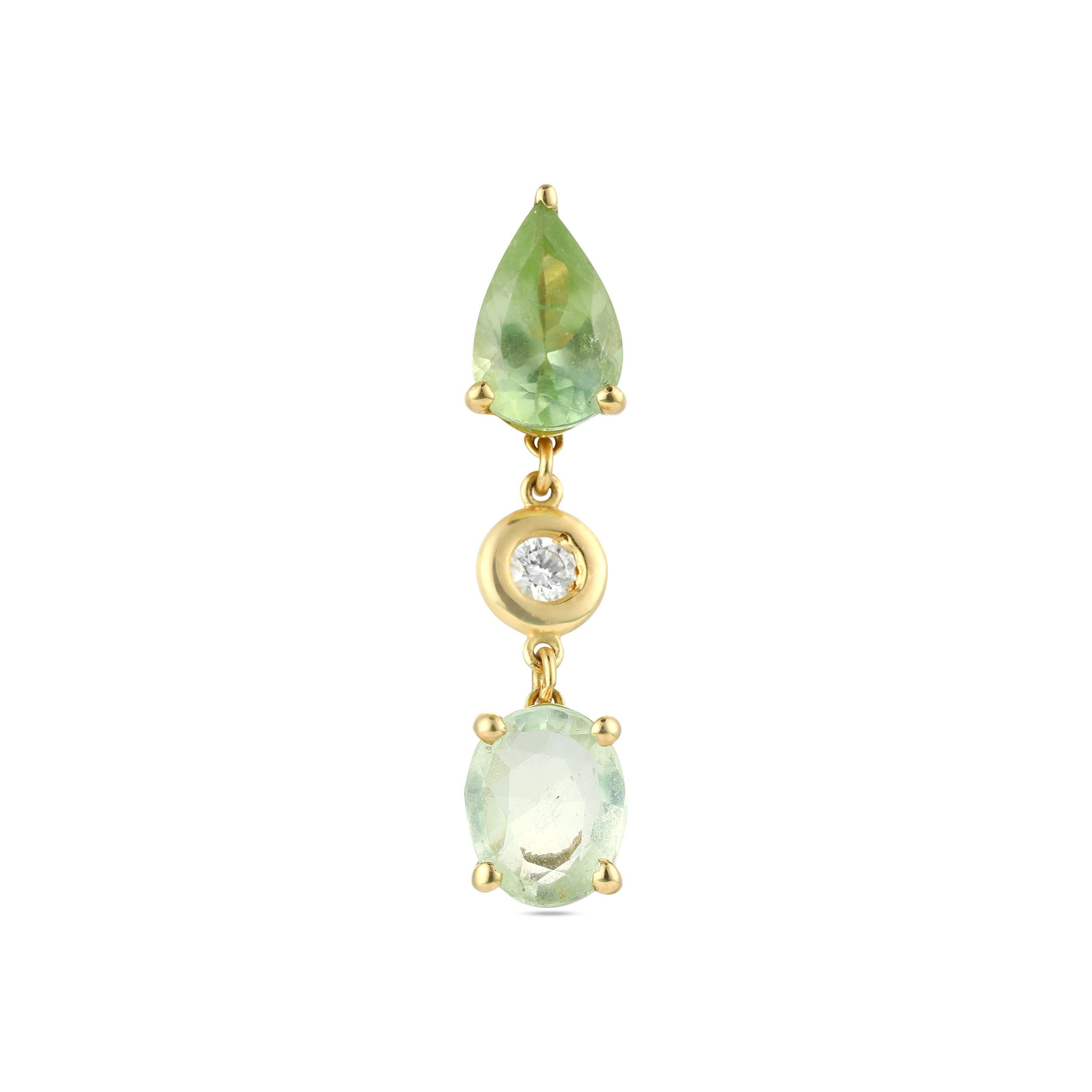 18K GOLD MULTI-SHAPE GREEN TOURMALINE AND DIAMOND DROP EARRING