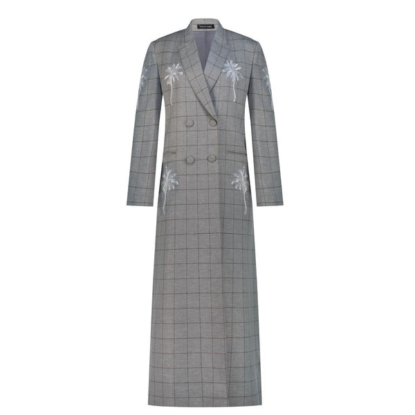 LONG BLAZER COAT LIGHT GREY BLACK CHECKER