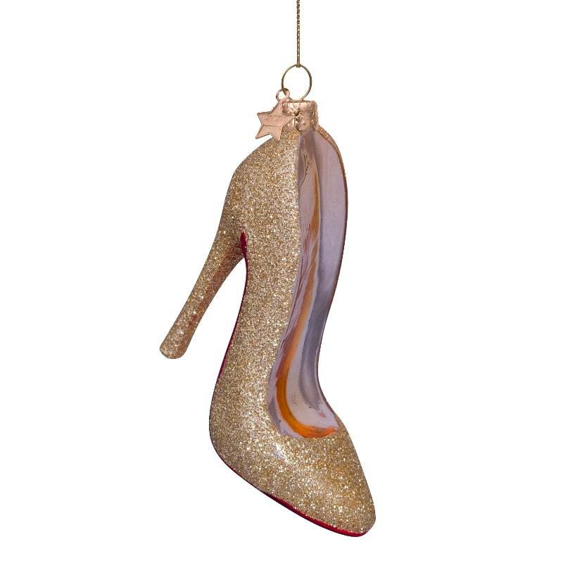 Gold glitter high heel shoe