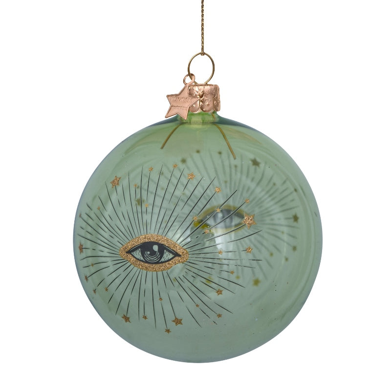 Bauble glass green transparent with eye