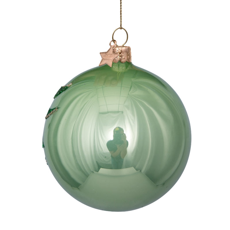 Bauble glass soft green opal with flower