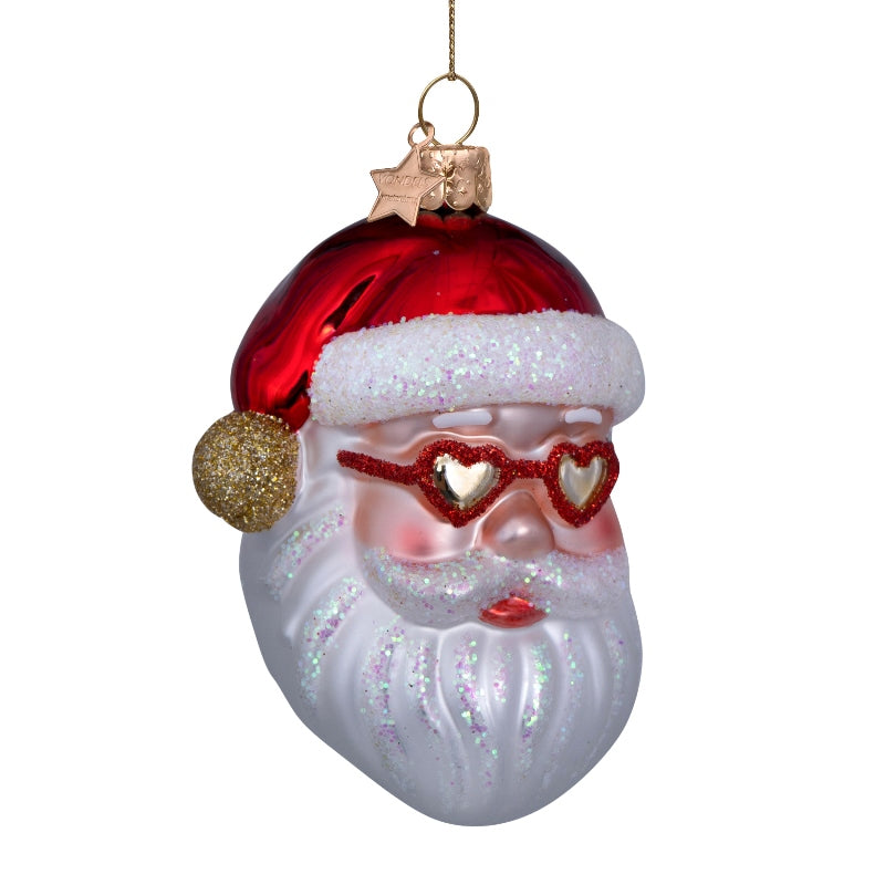 Red santa w/heart glasses