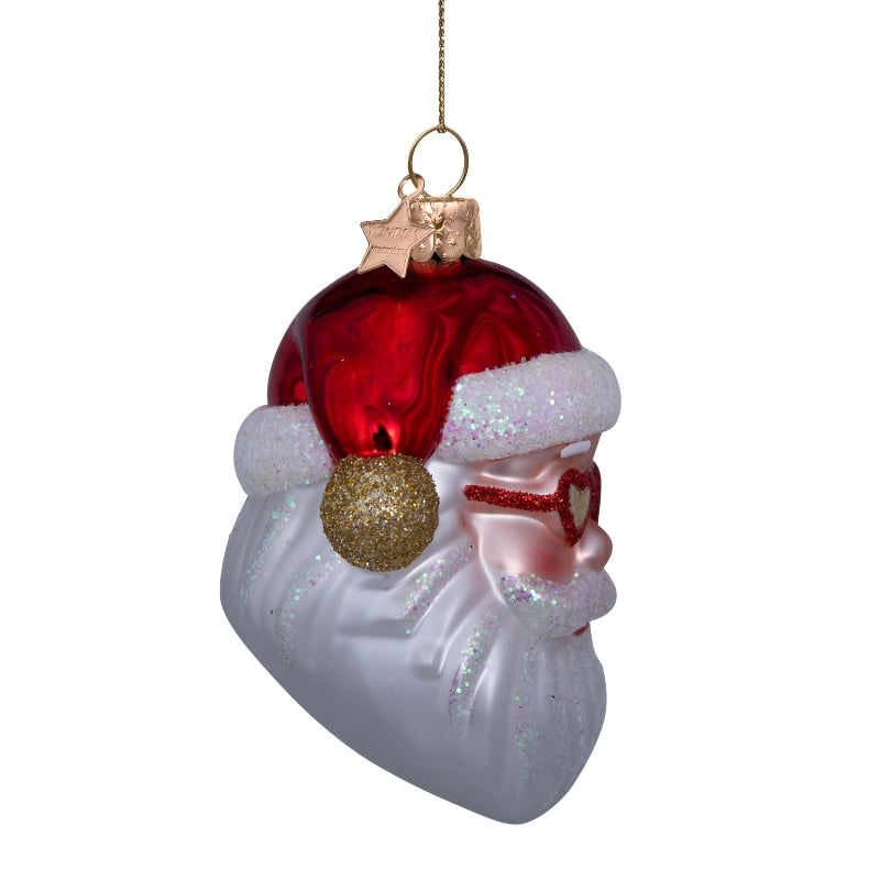 Red santa w/heart glasses
