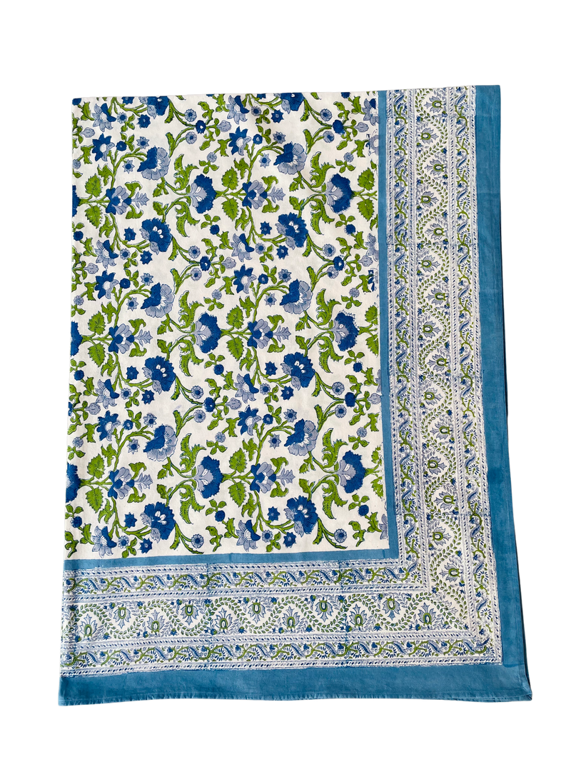 Floral & Garland Tablecloth White Blue