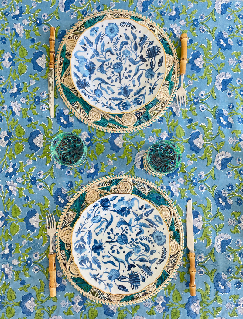 Floral & Garland Tablecloth Blue Green