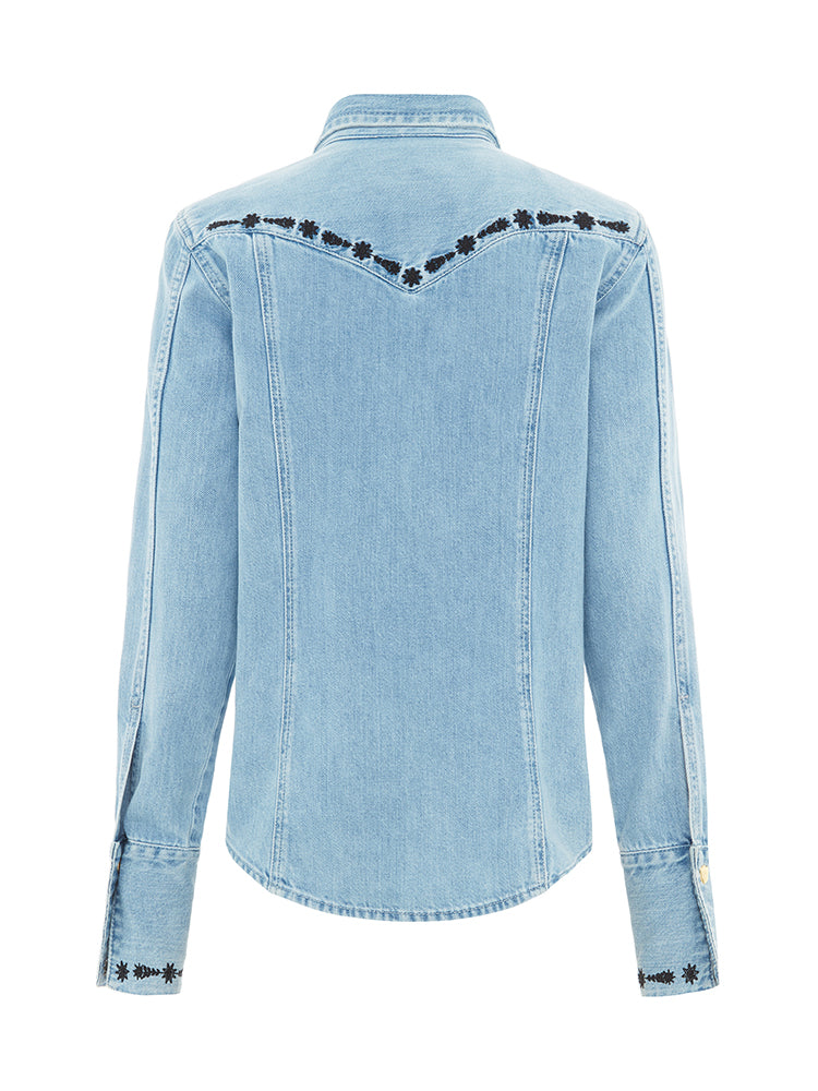 Embroidered Denim Shirt Vintage Blue