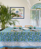 Floral & Garland Tablecloth Blue Green