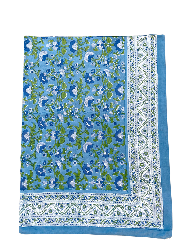 Floral & Garland Tablecloth Blue Green