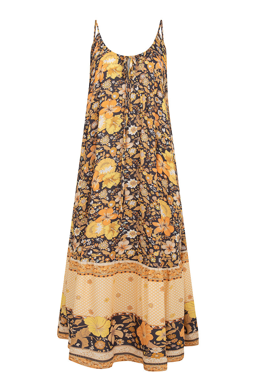 HIBISCUS LANE STRAPPY MAXI DRESS LICORICE
