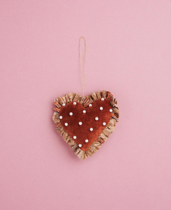 Velvet Heart Ornament - Brown