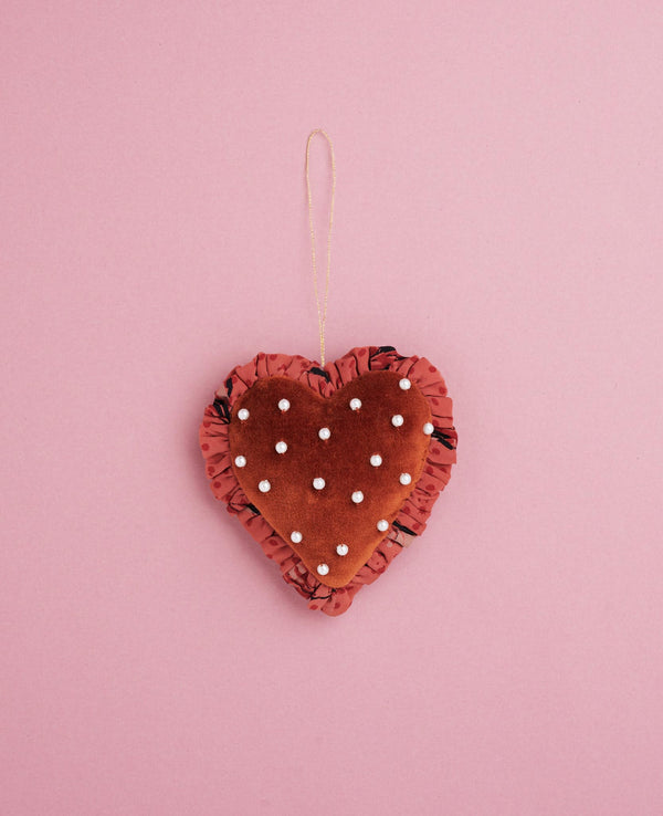 Velvet Heart Ornament - Polka