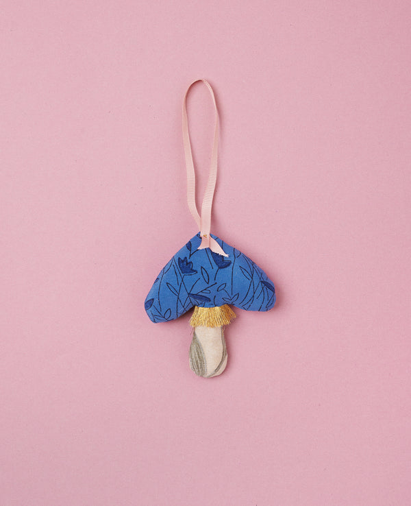 Mushroom SILK Ornament - Pure blue