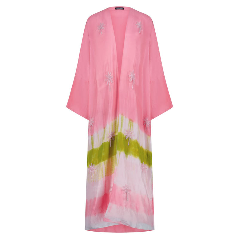 Palmtree abaya pink green tie dye